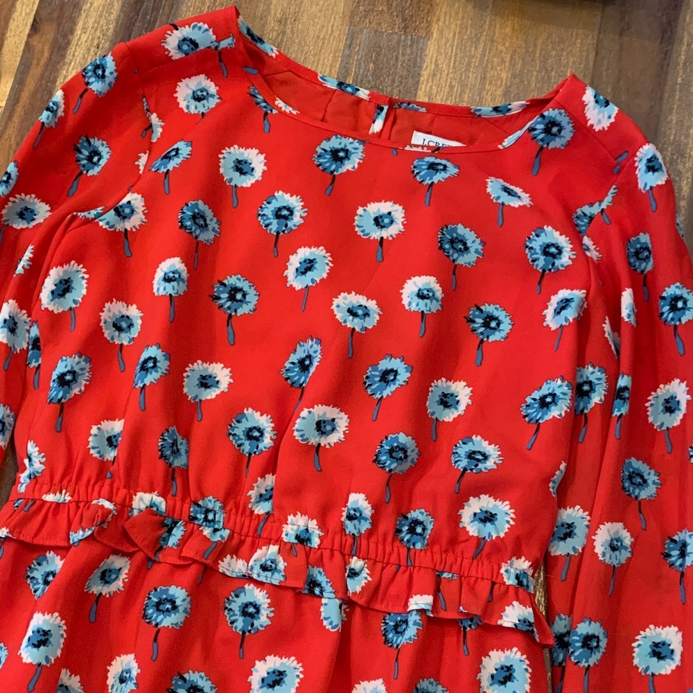 J. Crew red floral fully lined long sleeve dress. Size 0.